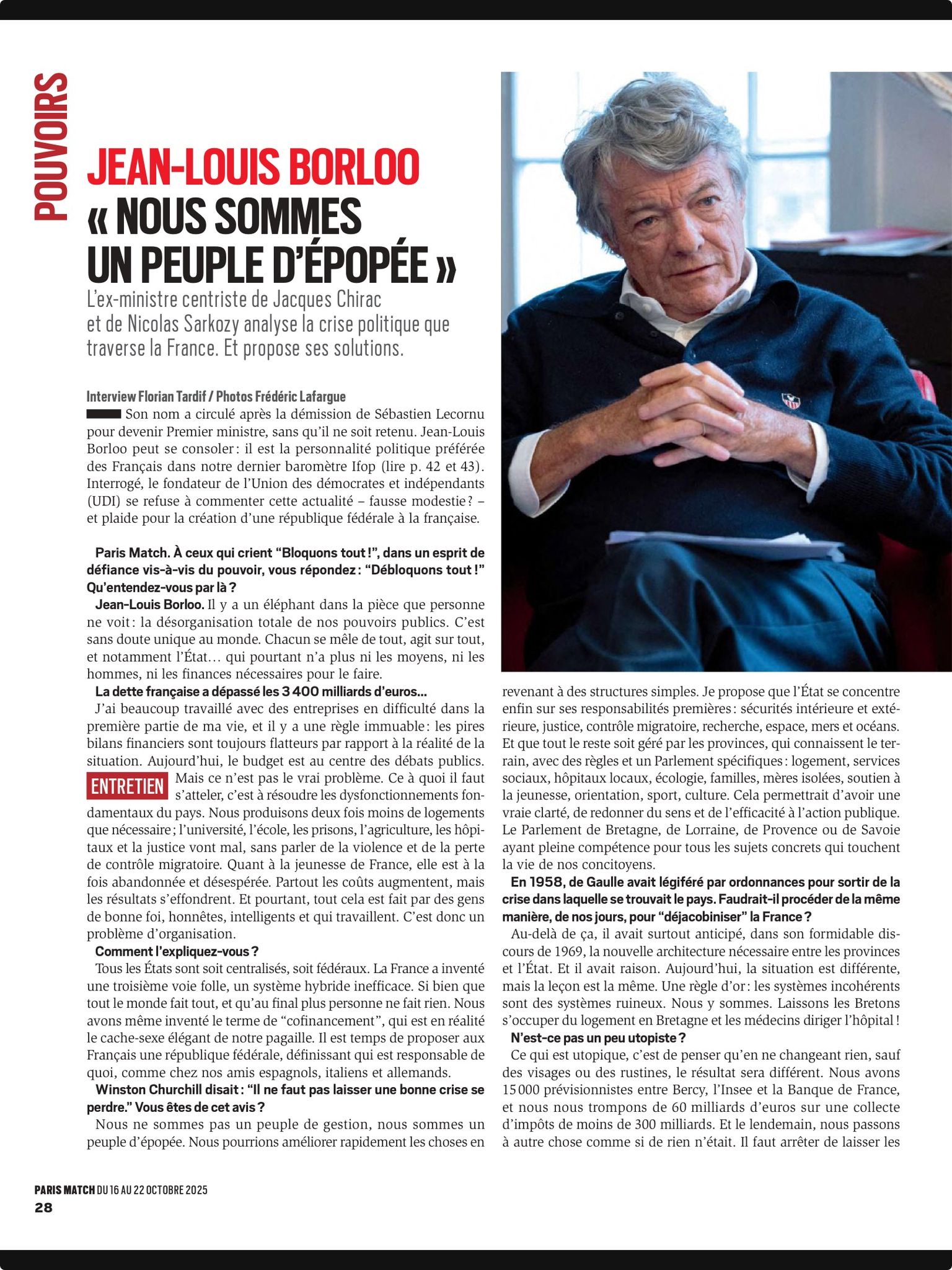 Jean-Louis Borloo - Interview Paris Match : Nous sommes un peuple d'épopée